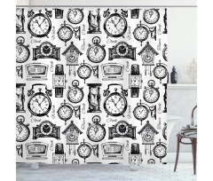 Hand Drawn Clocks Shower Curtain