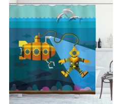 Diver Dolphins Shower Curtain