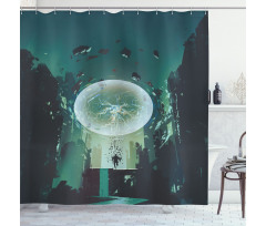 Dark Magic Fiction City Shower Curtain