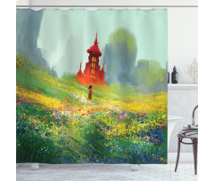 Flower Scary Castle Shower Curtain