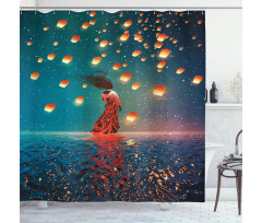 Red Magic Water on Air Shower Curtain