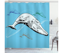Ocean Whales Hand Drawn Shower Curtain
