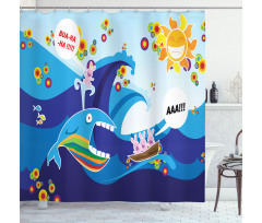 Whale Fish Rabbit Sun Shower Curtain