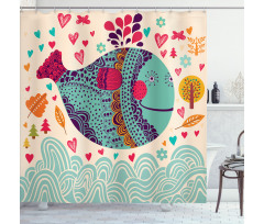 Colorful Whales Plants Shower Curtain
