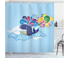 Whale on Cloud Rainbow Shower Curtain