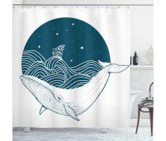 Whale and Stars Old Ship Shower Curtain