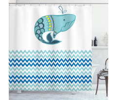 Whale with Zig Zag Pattern Shower Curtain