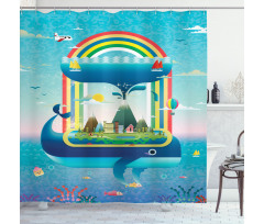 Whale Rainbow Ocean Art Shower Curtain