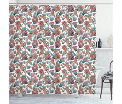 Motifs with Flower Leafs Shower Curtain