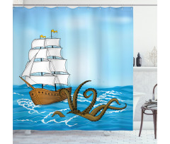 Ship in Waves and Kraken Shower Curtain