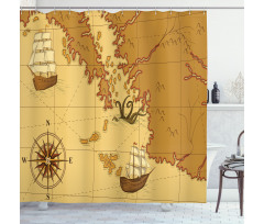 Old Map with Ship Compass Shower Curtain