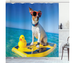 Dog Duck Surfing Shower Curtain