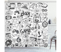 Sketch Style Gaming Shower Curtain