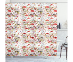 Spring Watercolor Style Shower Curtain