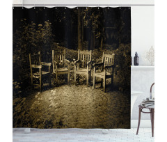 Small Wooden Rustic Chairs Shower Curtain