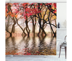 Fall Season River with Trees Shower Curtain