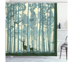 Animals in Foggy Forest Shower Curtain