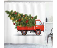 Xmas Truck and Tree Shower Curtain