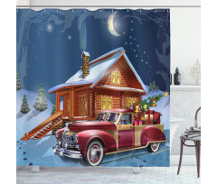 Wooden Lodge Truck Shower Curtain