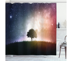 Tree in Field with Stars Shower Curtain