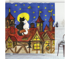 2 Lover Cats with Sky Shower Curtain