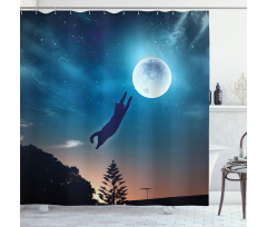 Cat Catching Moon Stars Shower Curtain