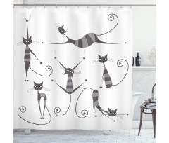 Funny Skinny Striped Cat Shower Curtain