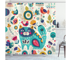 Cat with Birds Shower Curtain