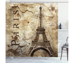 Eiffel Tower on Grunge Wall Shower Curtain