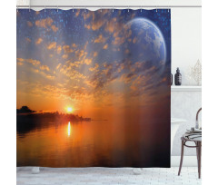 Skyline with Planet Sun Shower Curtain