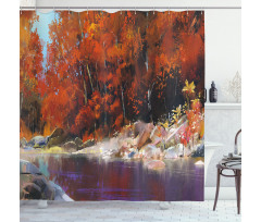 Autumn Forest with Rock Shower Curtain