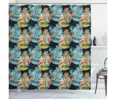 Oriental Style Motifs Shower Curtain