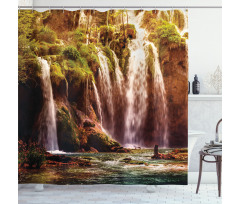 Waterfall Forest Trees Shower Curtain