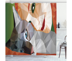 Geometric Mosaic Kitten Shower Curtain
