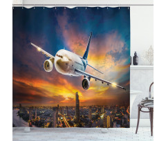 Night Scene with Plane Shower Curtain