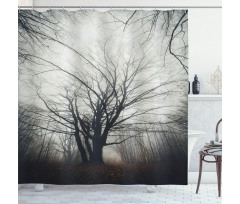 Autumn Tree in Fog Dark Shower Curtain