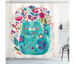 Kitty with Flower and Bird Shower Curtain