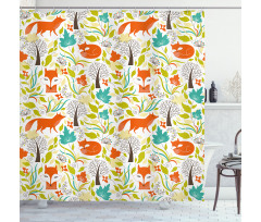 Wild Fox Wolf Flower Shower Curtain