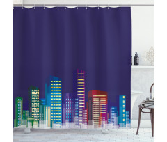City at Night Cartoon Shower Curtain