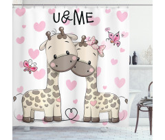 Baby Giraffes and Hearts Shower Curtain