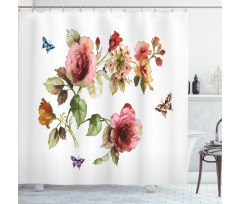 Shabby Plant Roses Buds Shower Curtain