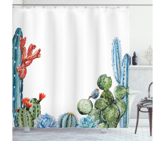 Cactus Flowers Birds Shower Curtain