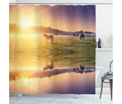 Horse Valley with Lake Shower Curtain