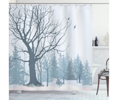 Snowy Forest Trees Birds Shower Curtain