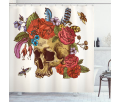 Skull Flowers Bees Shower Curtain