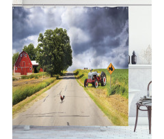 Barn and Tractor on Side Shower Curtain