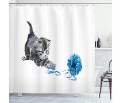 Playful Baby Kitten Furry Shower Curtain