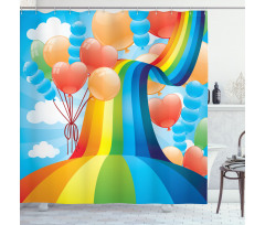 Rainbow Romantic Hearts Shower Curtain