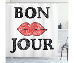 Vintage Bon Jour Words Shower Curtain