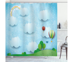 Balloons Clouds Stars Hill Shower Curtain
